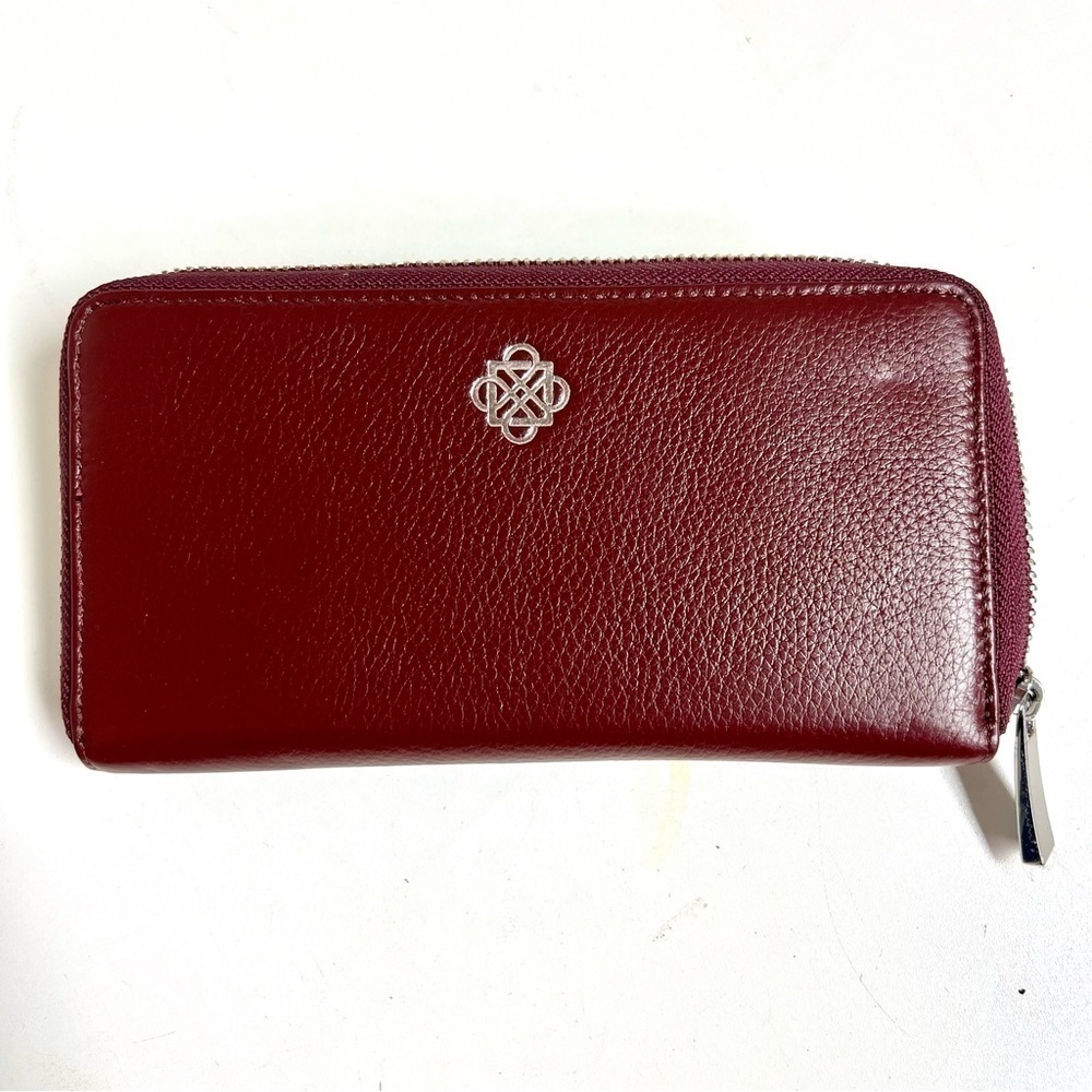 PIAZZA Smooth Leather Zip around Wallet Burgundy New FLAWED minimalist casual